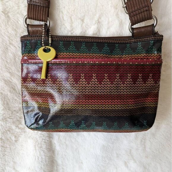 Fossil Key Per Coated Convas Multicolor Crossbody Shoulder Bag - Picture 7 of 13